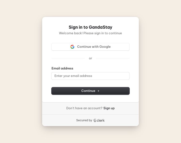 GandaStay admin sign in page