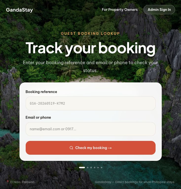 GandaStay guest booking status lookup page